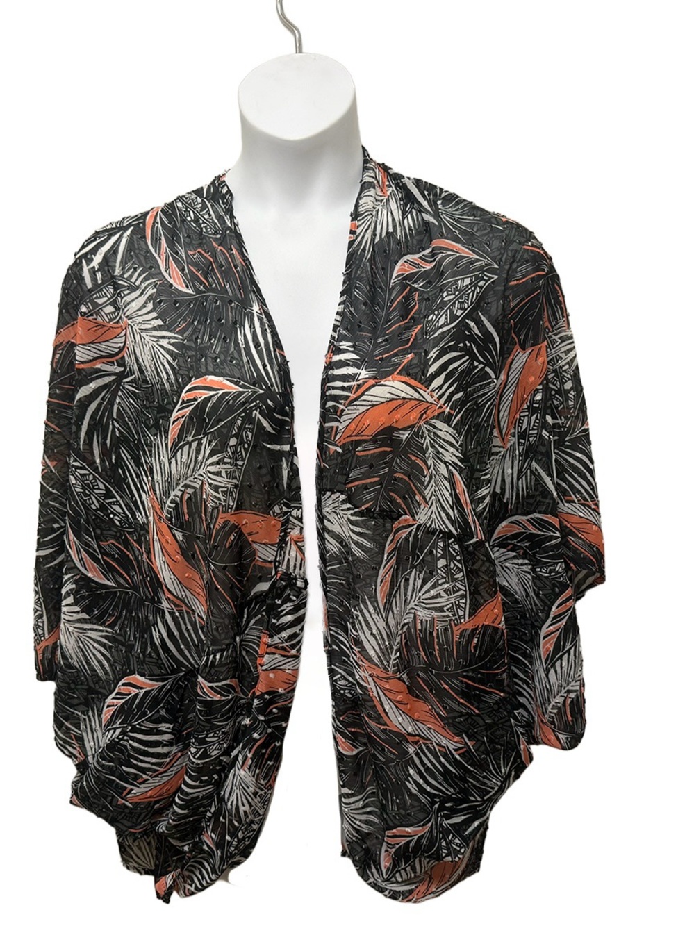 Torrid chiffon clip-dot cocoon kimono black and orange tropical‎ Design Sz 1/2